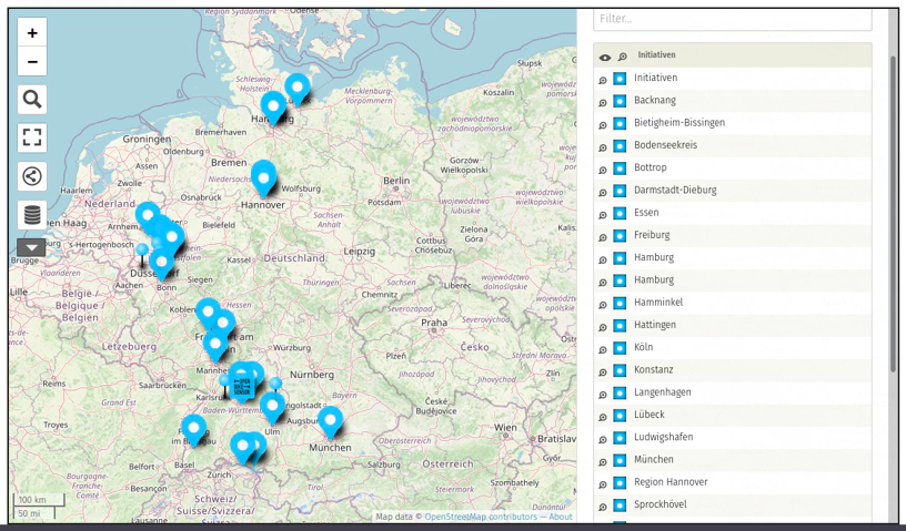 Screenshot der Community-Karte des Projekts OpenBikeSensor