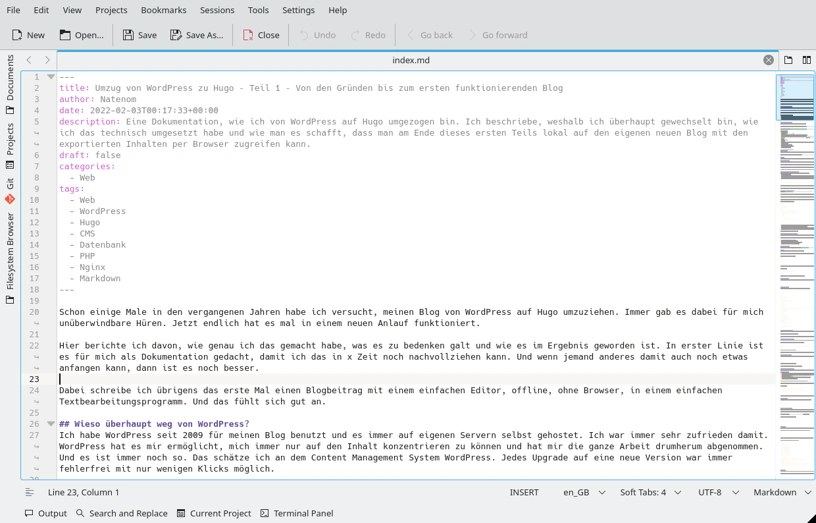 Fenster eines Texteditors unter KDE/Plasma