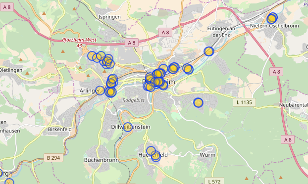 Parkplätze für Fahrräder in Pforzheim – Fortschritte bei meiner persönlichen OpenStreetMap-Aufgabe